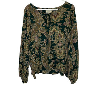 Women's Large Denim & Supply Ralph Lauren Green Paisley Boho Peasant Blouse